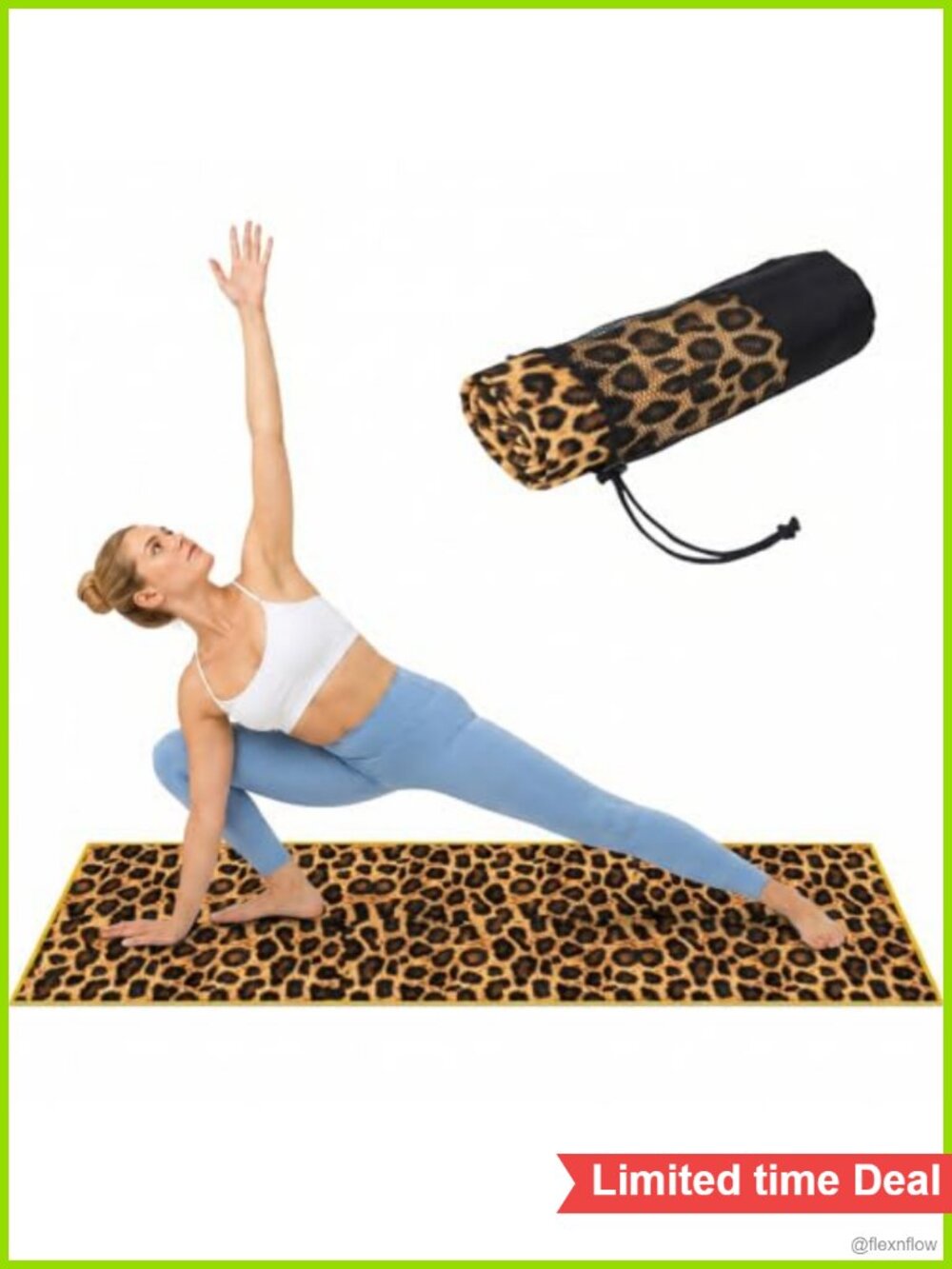 Leopard Print Non Slip Yoga Mat Towel with Pouch 72x27 in Plush